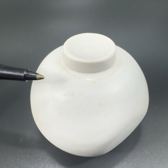 Hand Made White Stoneware Pottery Bud Vase Round Bottom Artist Signed Miniature - Picture 7 of 12